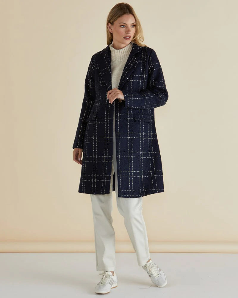Betty Basics | Genevieve Coat - Gold/Navy Check | Shut the Front Door