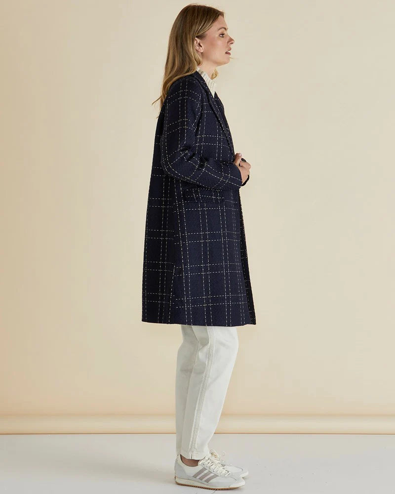 Betty Basics | Genevieve Coat - Gold/Navy Check | Shut the Front Door
