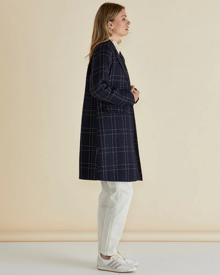 Betty Basics | Genevieve Coat - Gold/Navy Check | Shut the Front Door