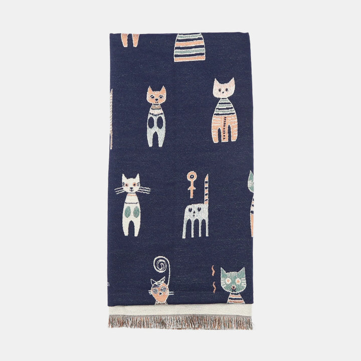 Antigone | Cats Double Sided Scarf - Navy Blue | Shut the Front Door
