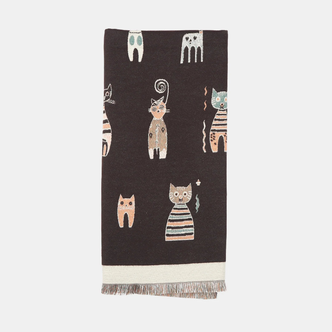 Antigone | Cats Double Sided Scarf - Coffee | Shut the Front Door