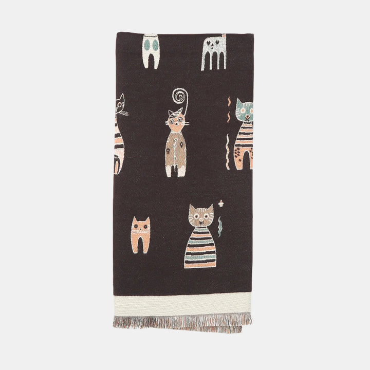 Antigone | Cats Double Sided Scarf - Coffee | Shut the Front Door