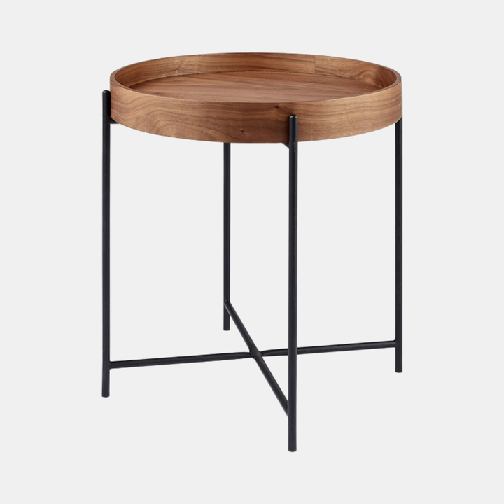 Garcia | Coffee Table Metal Round Tray Black/Walnut - Small | Shut the Front Door