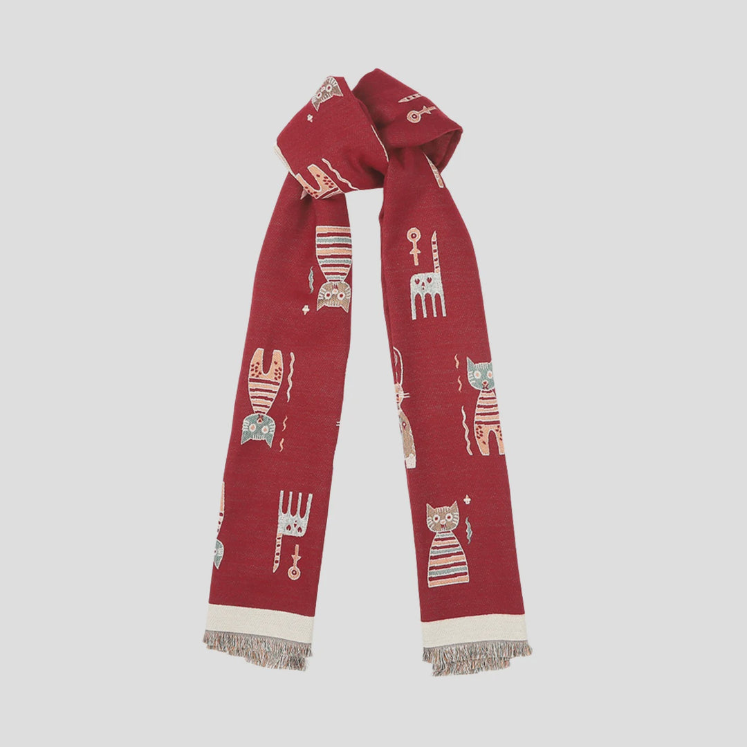 Antigone | Cats Double Sided Scarf - Maroon | Shut the Front Door