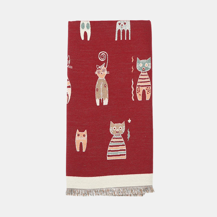Antigone | Cats Double Sided Scarf - Maroon | Shut the Front Door