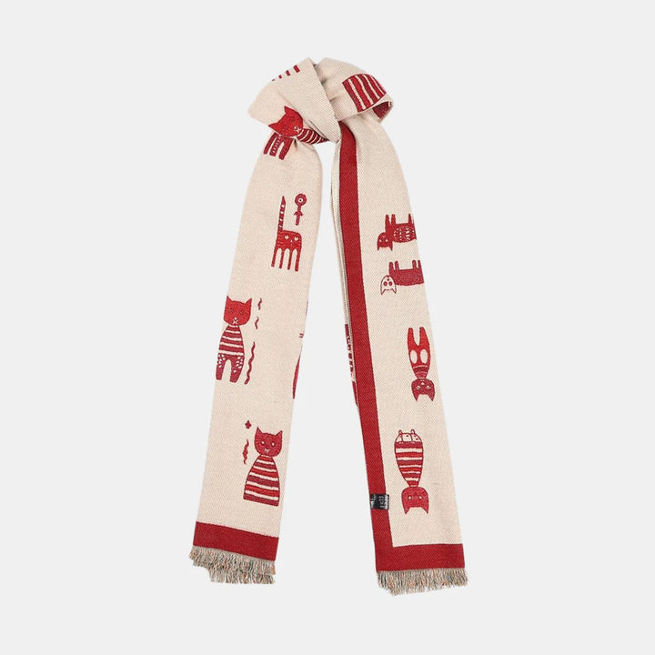 Antigone | Cats Double Sided Scarf - Maroon | Shut the Front Door