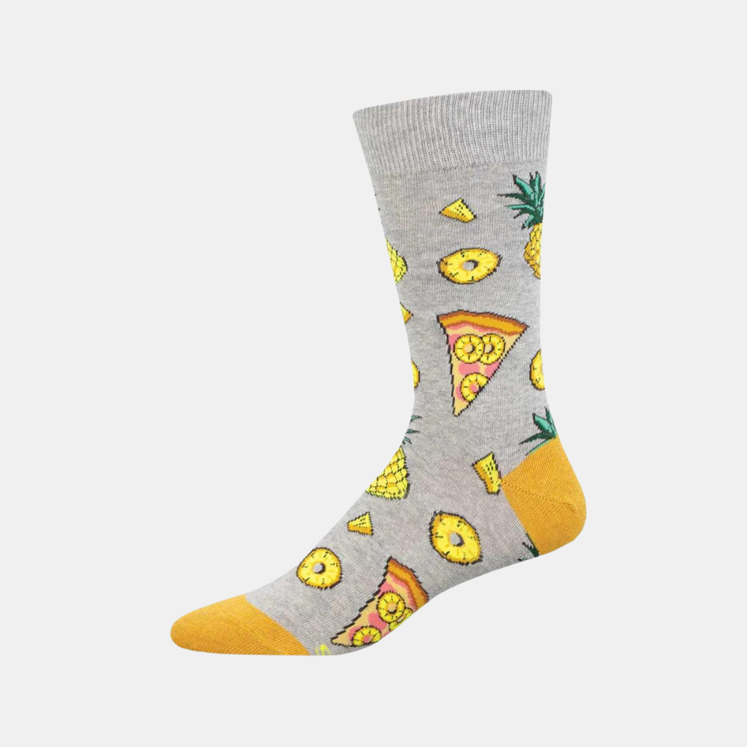 Socksmith | Men's Hawaiian Pizza Socks - Light Gray Heather | Shut the Front Door