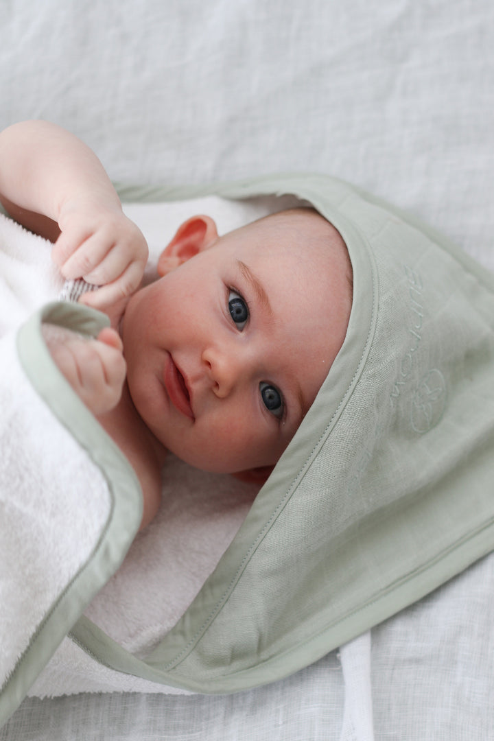 Burrow & Be | Baby Hooded Towel - Sage | Shut the Front Door