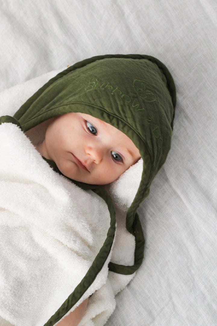 Burrow & Be | Baby Hooded Towel - Olive | Shut the Front Door