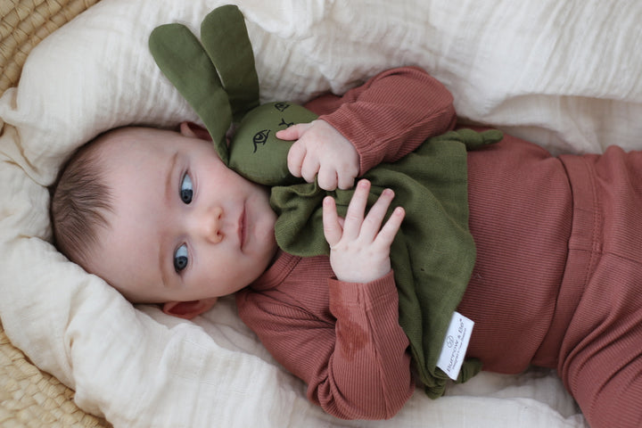 Burrow & Be | Muslin Bunny Comforter - Olive | Shut the Front Door