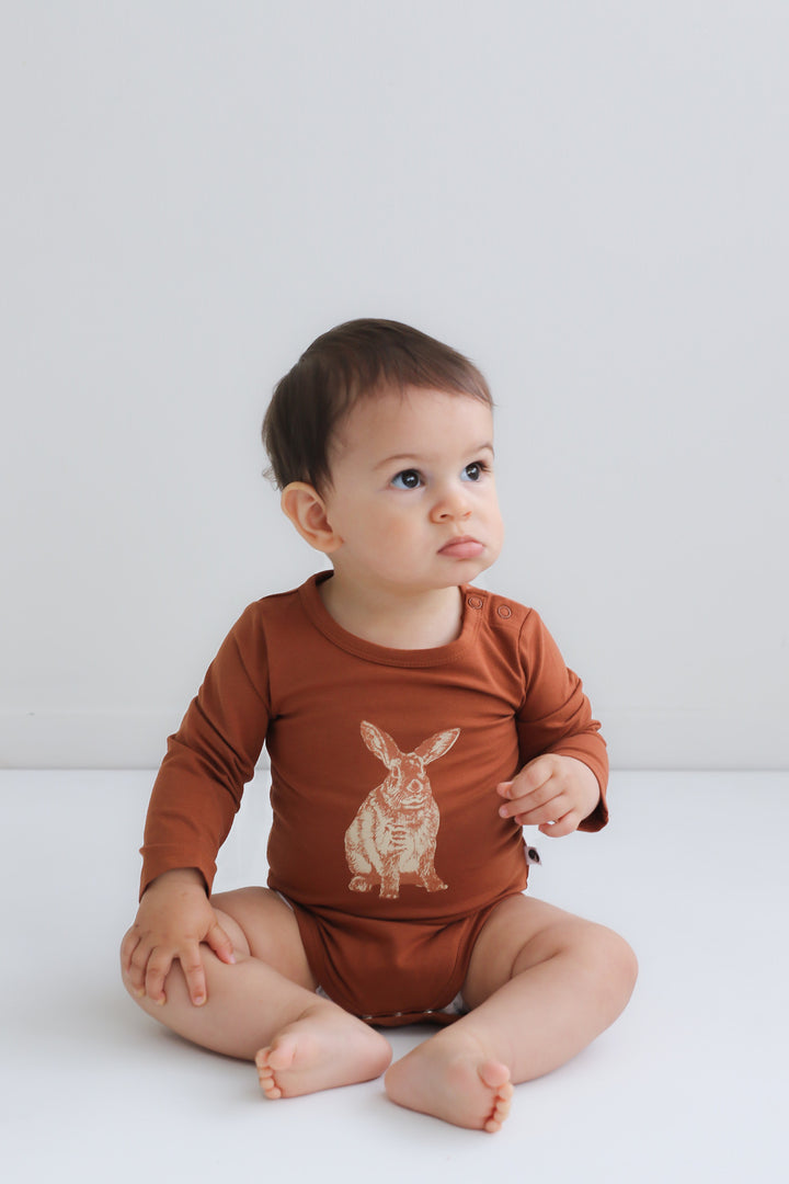 Burrow & Be | Mr Hopkins Long Sleeve Bodysuit - Chestnut 6-12m | Shut the Front Door