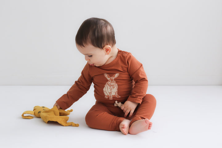 Burrow & Be | Mr Hopkins Long Sleeve Bodysuit - Chestnut 6-12m | Shut the Front Door