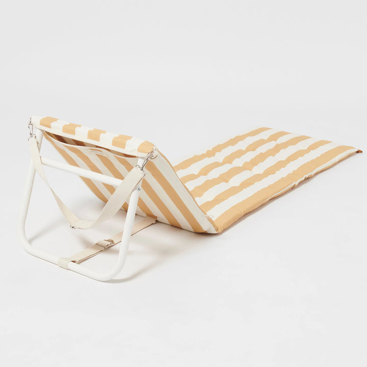 Sunnylife | Reclining Beach Chair - Mango Bay Golden Mustard Stripe | Shut the Front Door