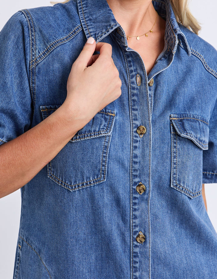 Ayla Denim Midi Dress - Mid Blue Wash