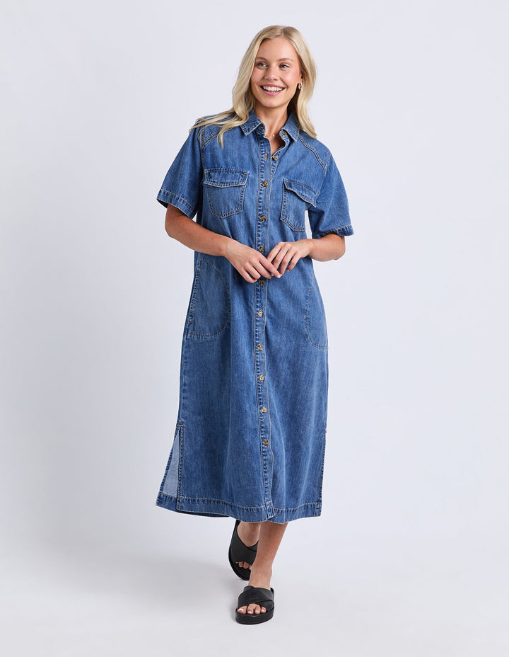 Ayla Denim Midi Dress - Mid Blue Wash