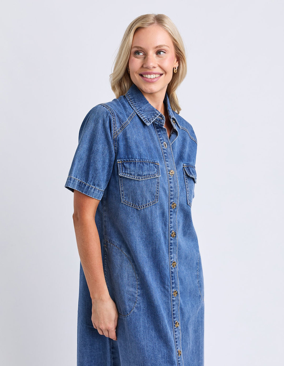 Ayla Denim Midi Dress - Mid Blue Wash