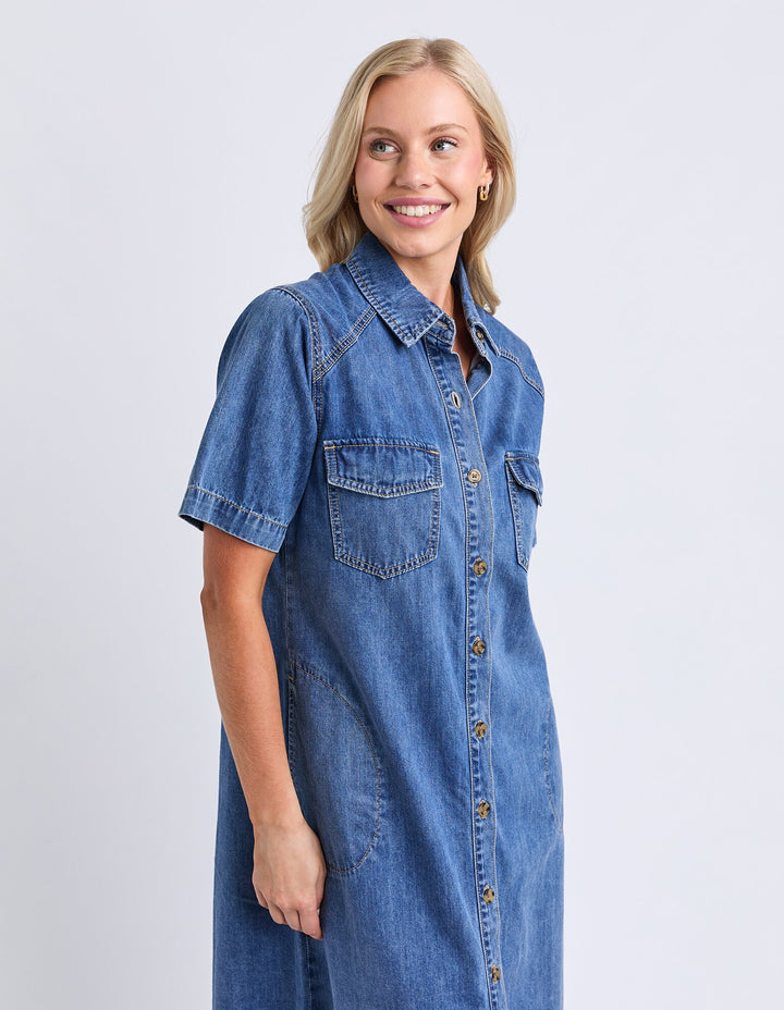 Ayla Denim Midi Dress - Mid Blue Wash