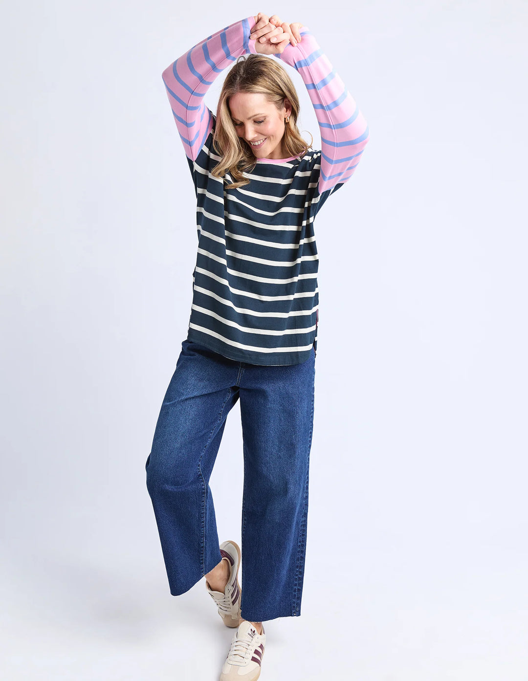 Marta Stripe L/S Tee - Pink/Navy Stripe