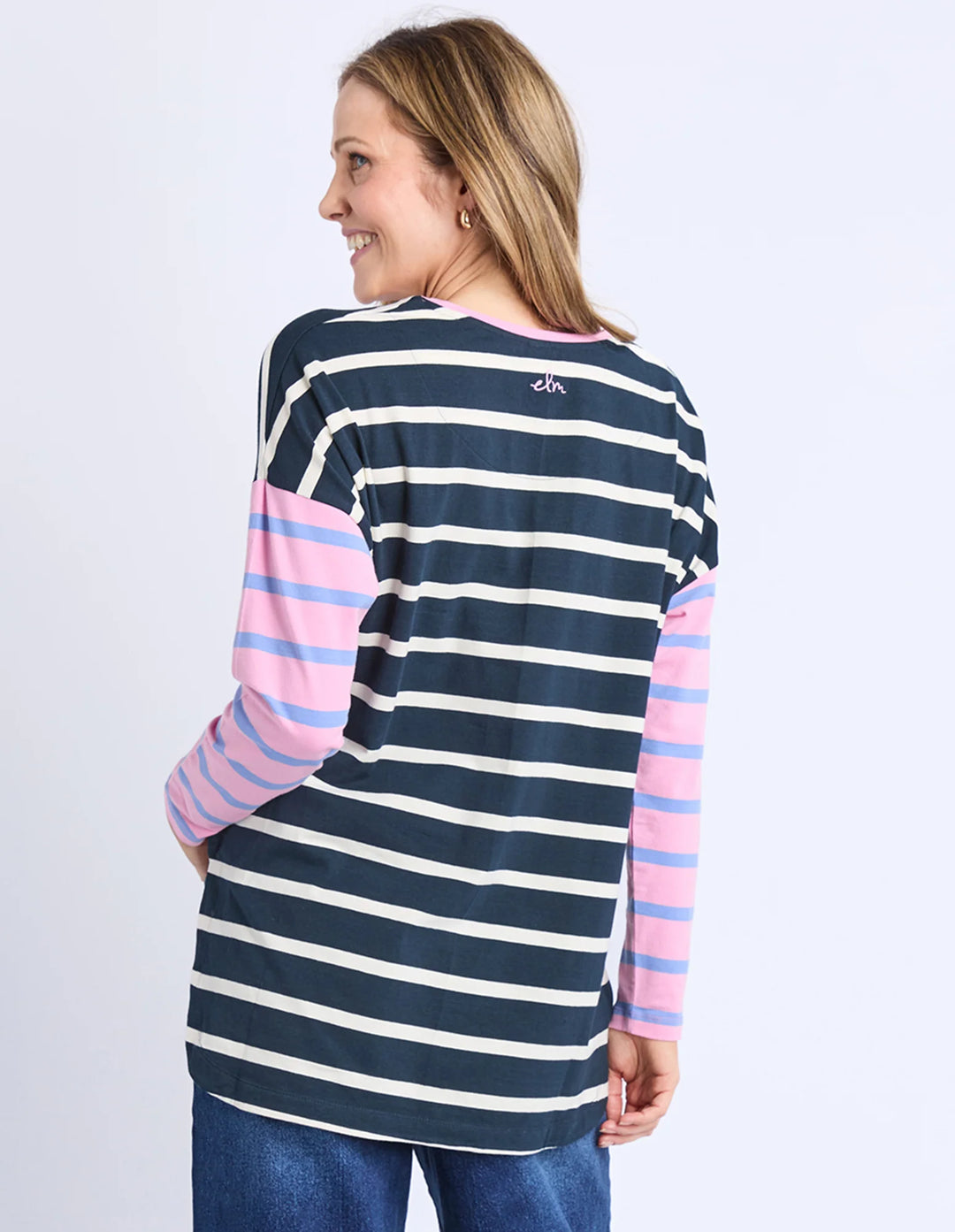 Marta Stripe L/S Tee - Pink/Navy Stripe