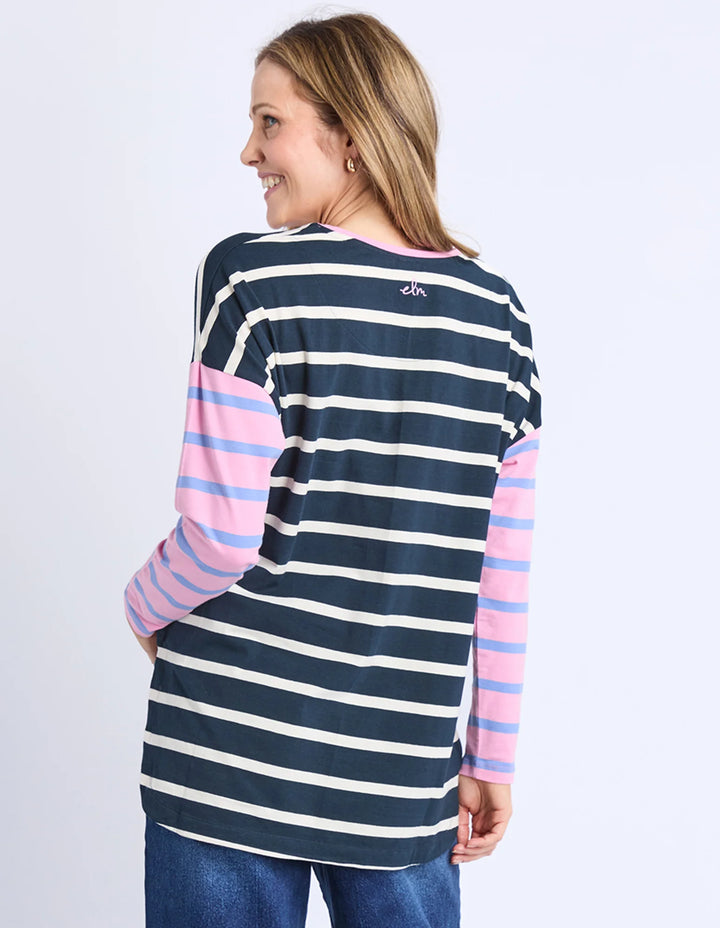Marta Stripe L/S Tee - Pink/Navy Stripe