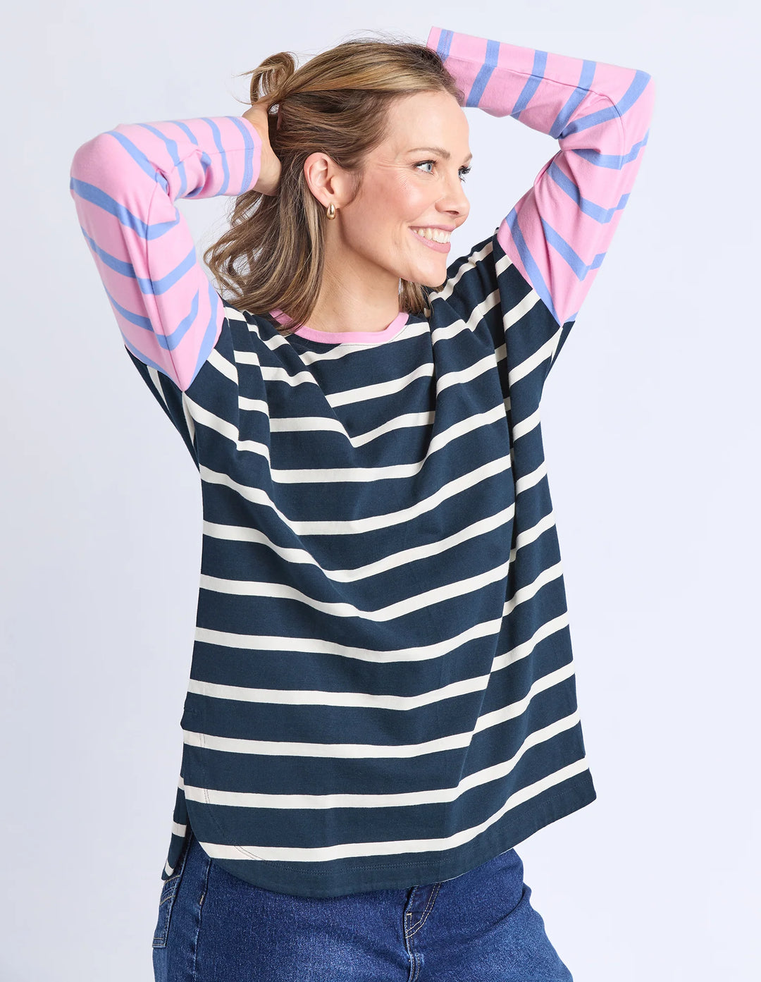 Marta Stripe L/S Tee - Pink/Navy Stripe