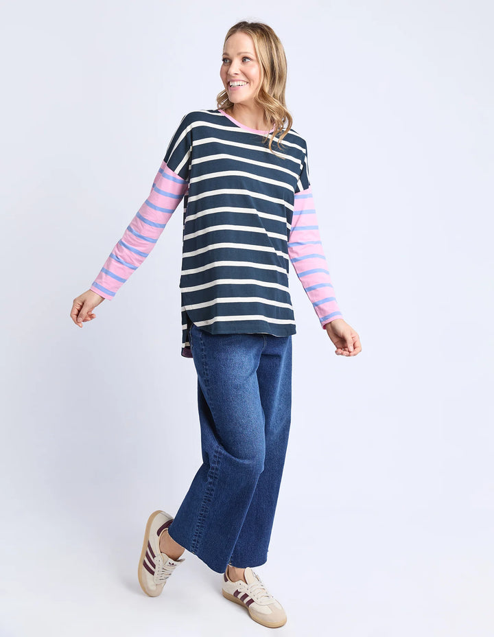 Marta Stripe L/S Tee - Pink/Navy Stripe