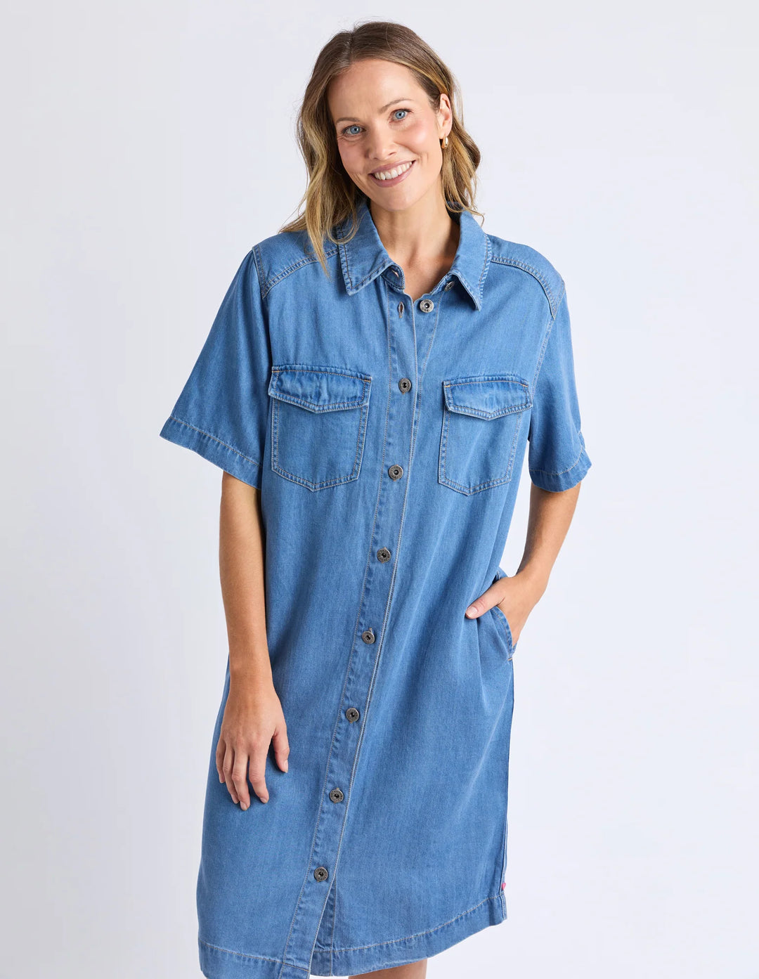 Cora Denim Dress - Mid Wash Blue