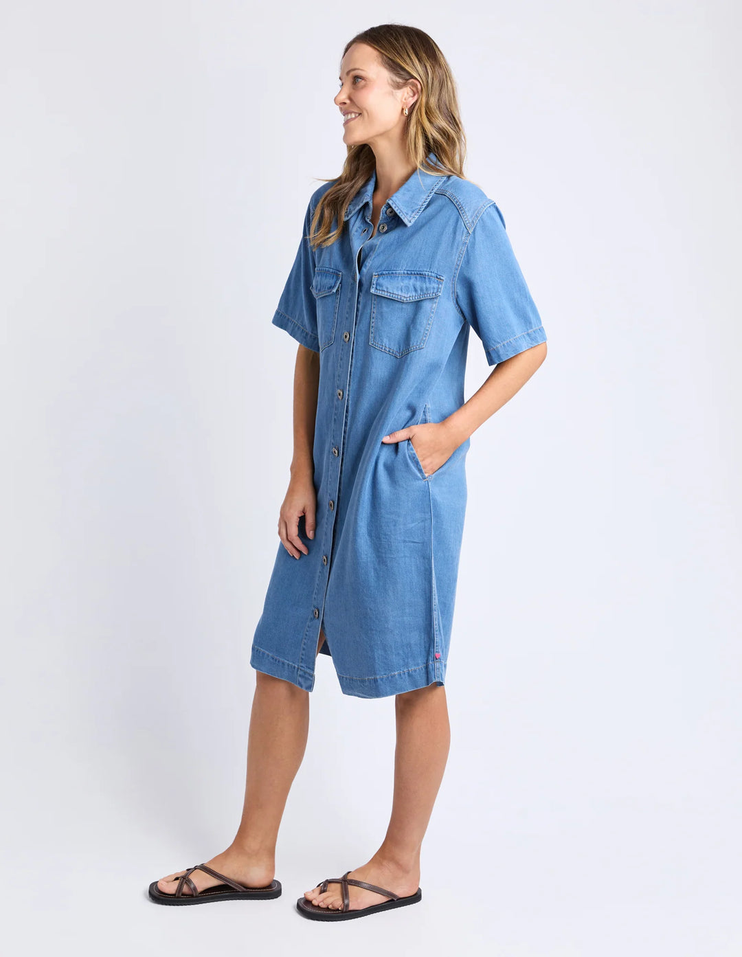 Cora Denim Dress - Mid Wash Blue