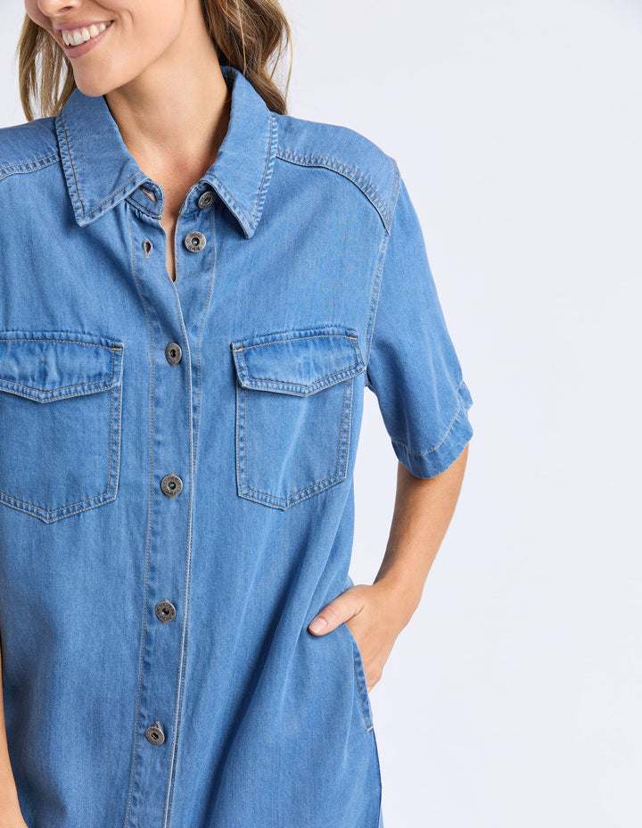 Cora Denim Dress - Mid Wash Blue