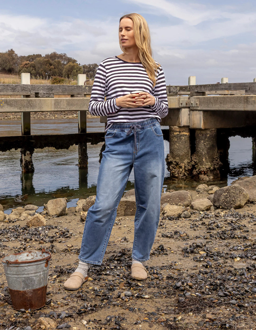 Elm Knitwear | Marta Barrel Jogger - Mid Wash | Shut the Front Door