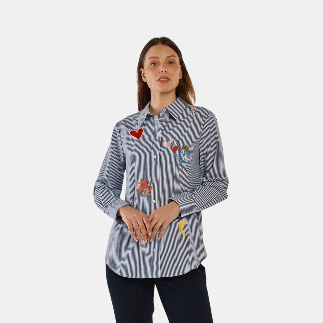 Betty Basics | Amelia Shirt - Floral Navy Stripe | Shut the Front Door