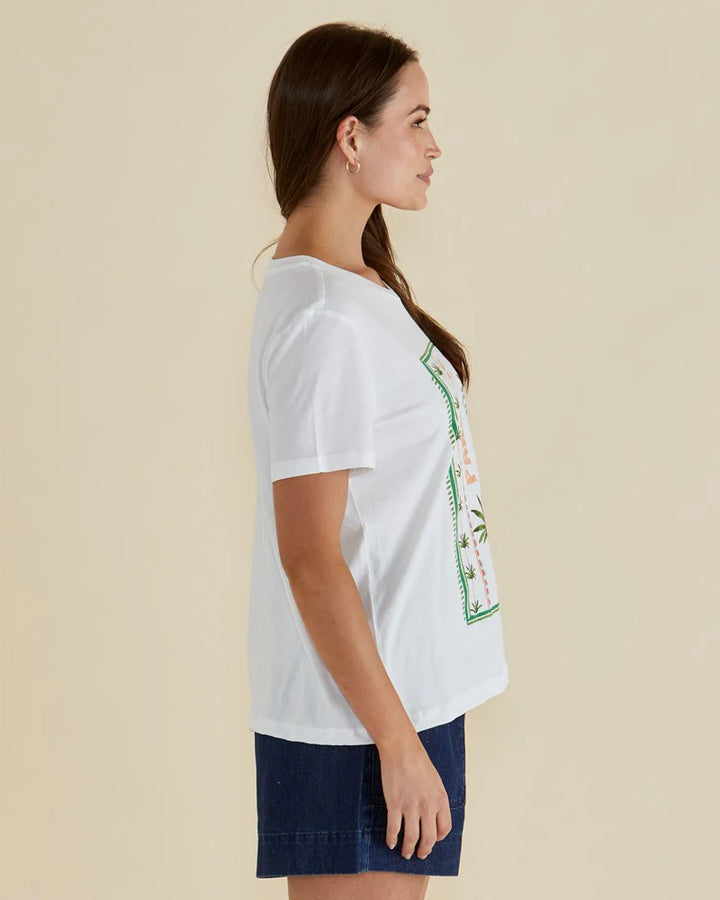 Ellia Crew Tee - Paradise Beach Print White