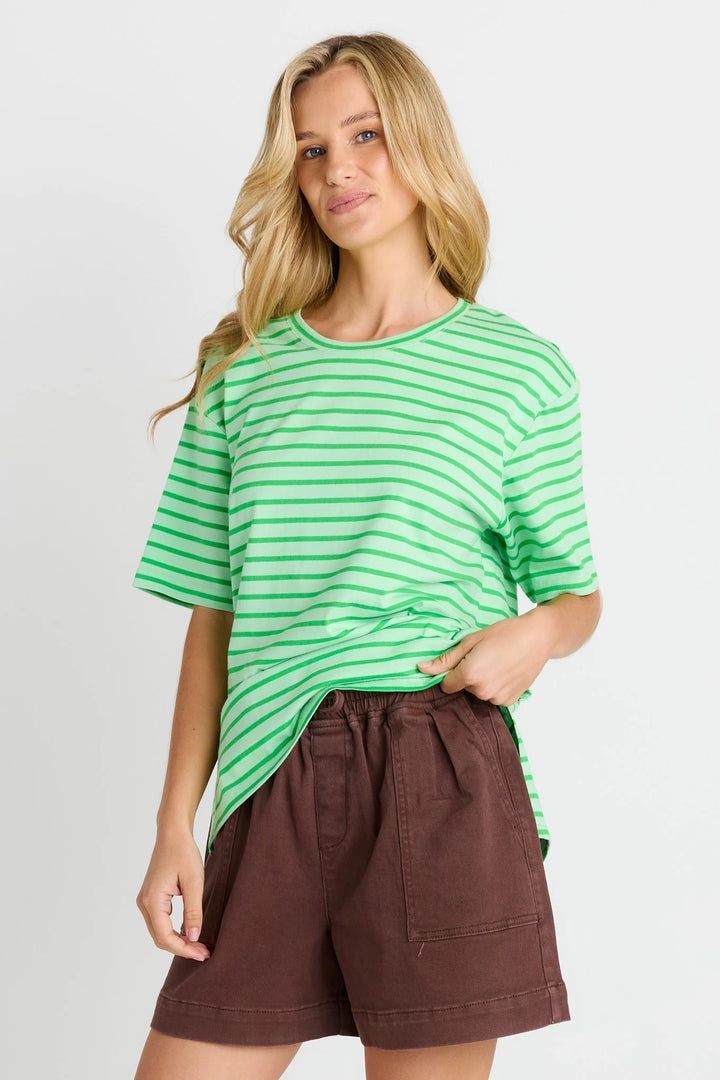 Relax Boxy Tee - Green Stripe