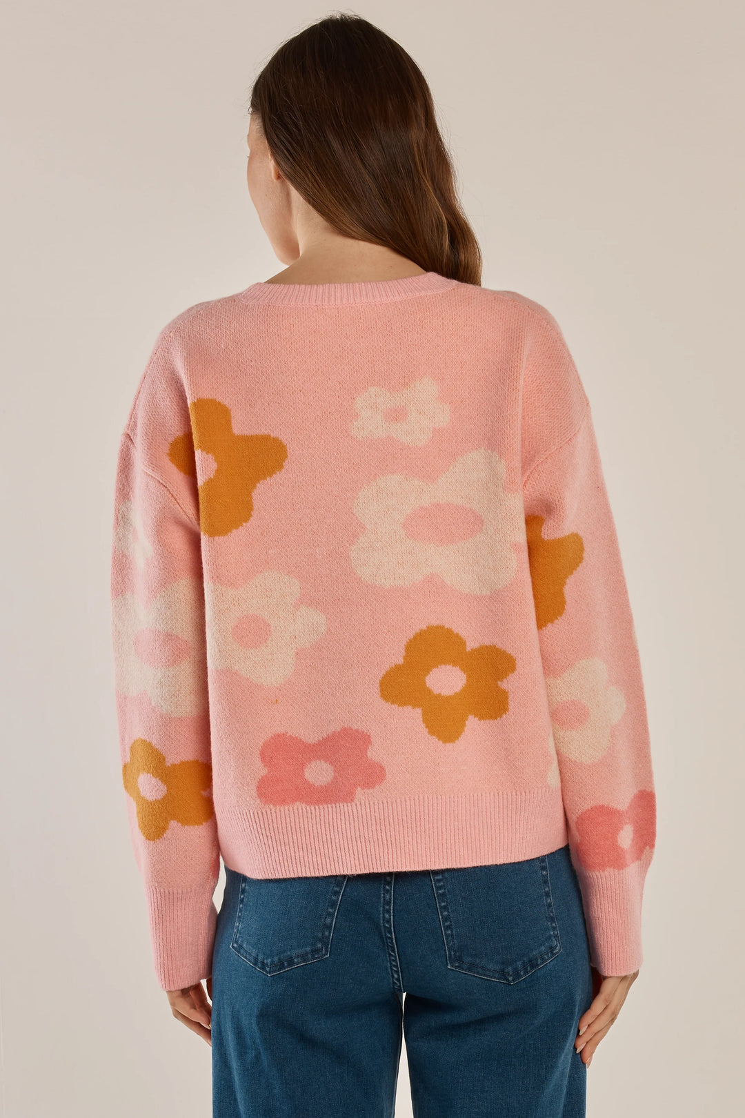 Betty Basics | Leonie Knit Sweater - Pink Jacquard Flowers | Shut the Front Door