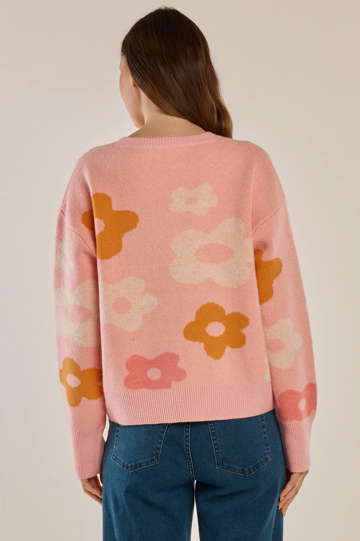 Betty Basics | Leonie Knit Sweater - Pink Jacquard Flowers | Shut the Front Door