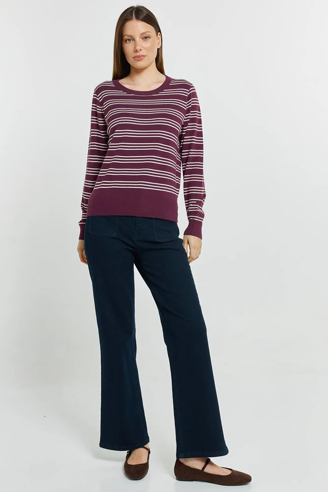 Betty Basics | Lenore Sweater - Wine/Pink Stripe Red | Shut the Front Door