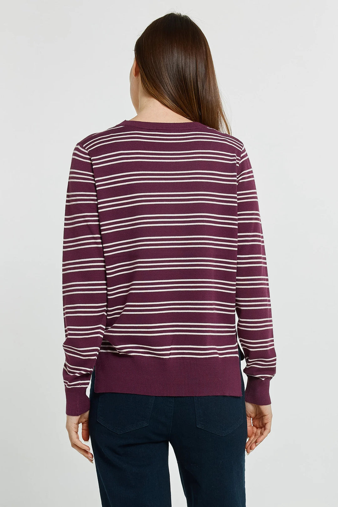 Betty Basics | Lenore Sweater - Wine/Pink Stripe Red | Shut the Front Door