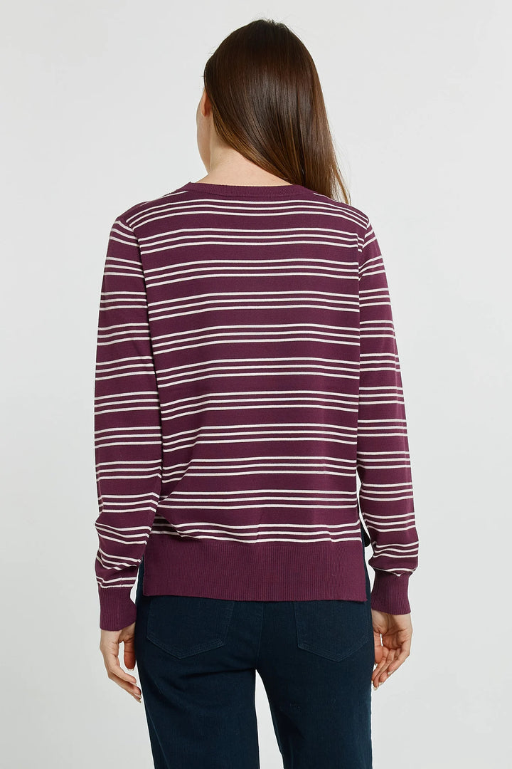 Betty Basics | Lenore Sweater - Wine/Pink Stripe Red | Shut the Front Door