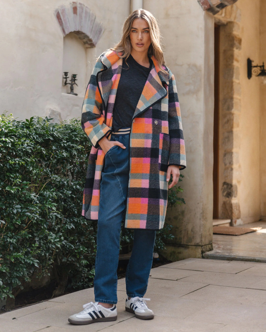 Betty Basics | Ellie Coat - Rainbow Check Multi | Shut the Front Door