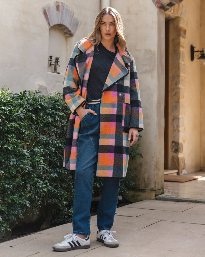 Betty Basics | Ellie Coat - Rainbow Check Multi | Shut the Front Door