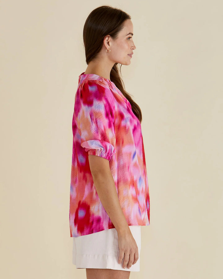 Joanne Blouse - Floral Abstract Print Pink