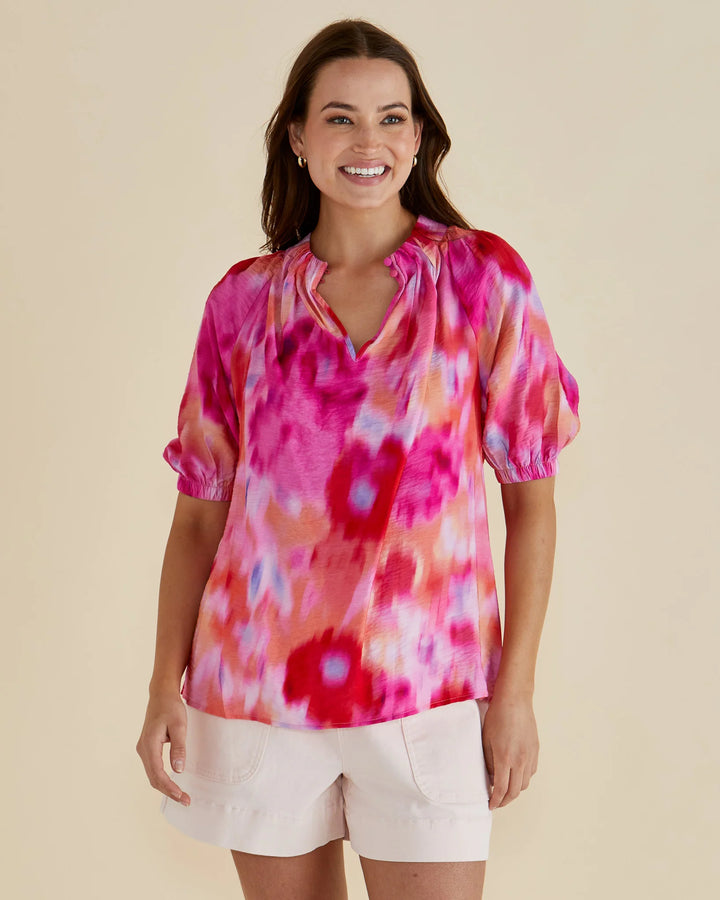 Joanne Blouse - Floral Abstract Print Pink