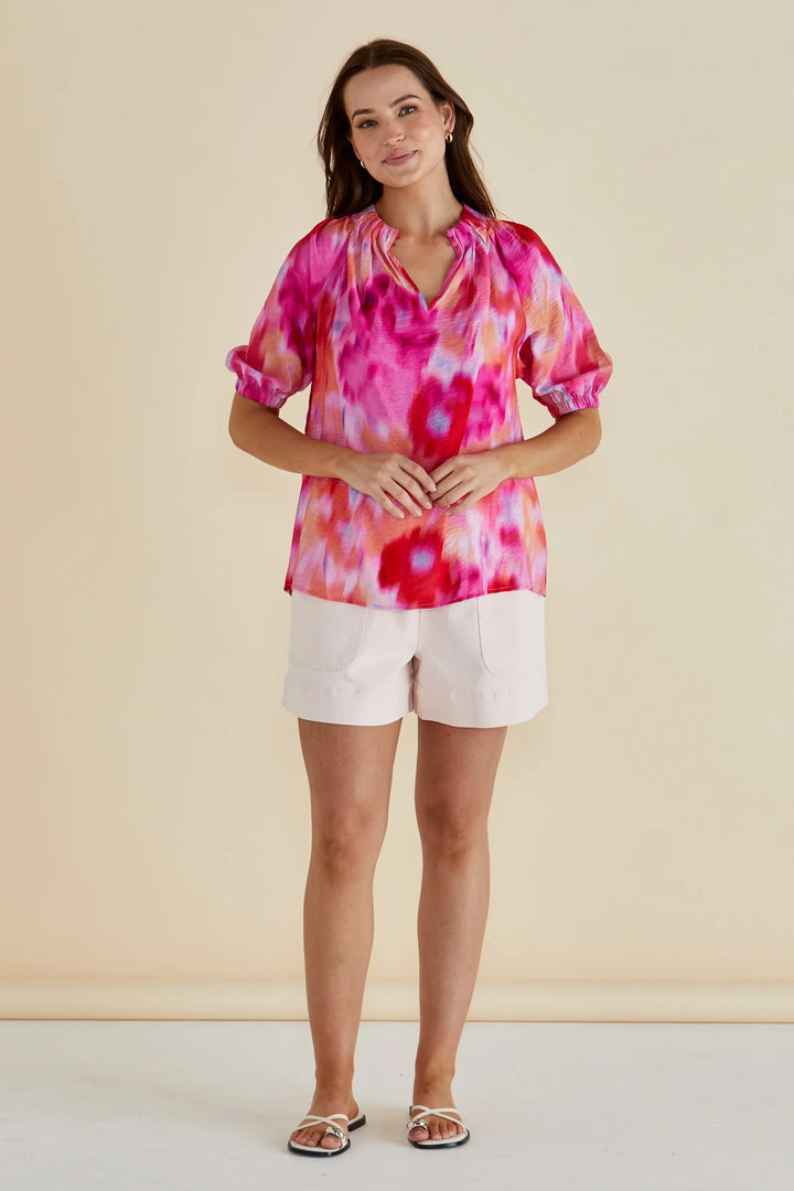 Joanne Blouse - Floral Abstract Print Pink