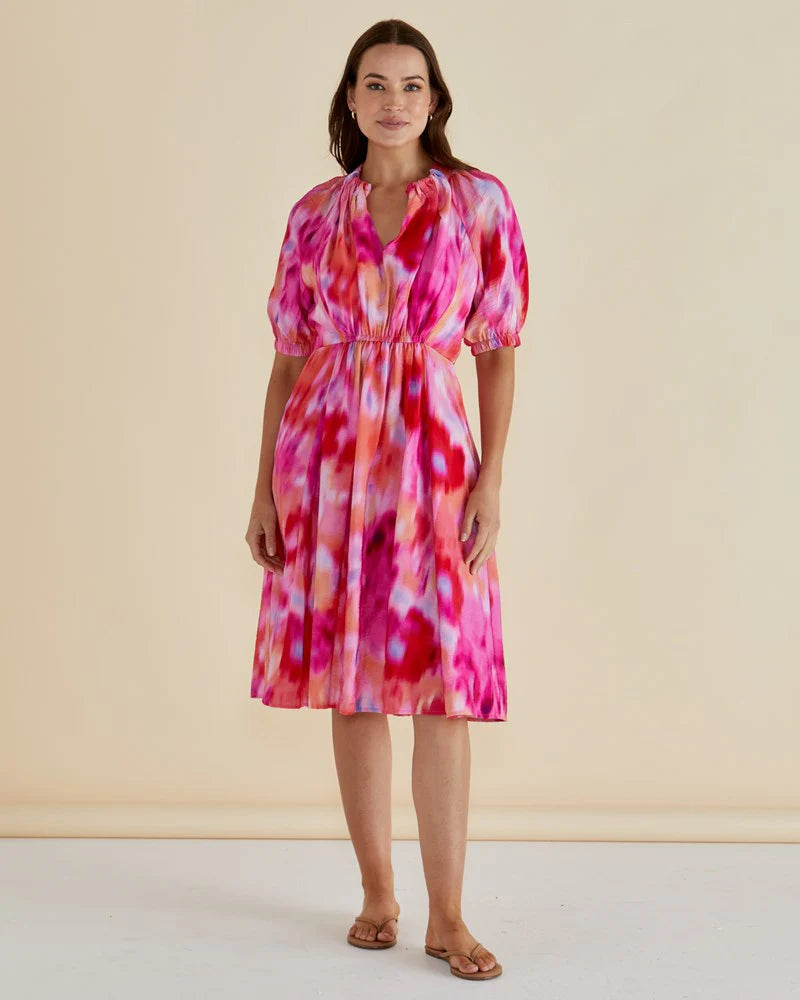 Emery Dress - Floral Abstract Print Pink