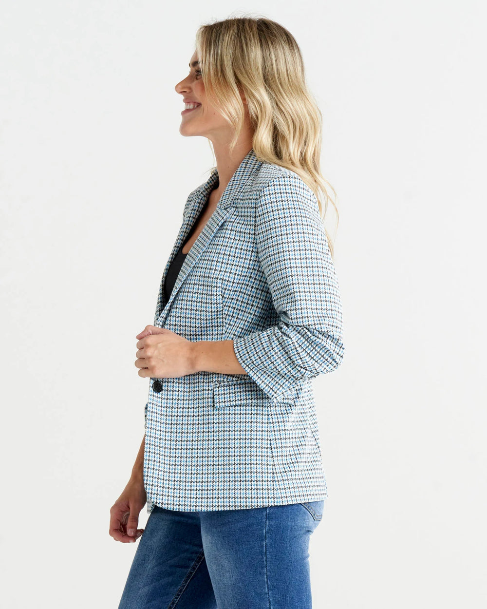 Betty Basics | Merci Ponte Blazer - Blue Dogstooth | Shut the Front Door