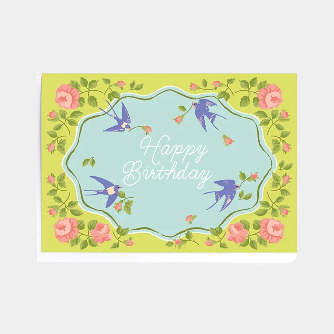 Card Birthday Blue Swallows