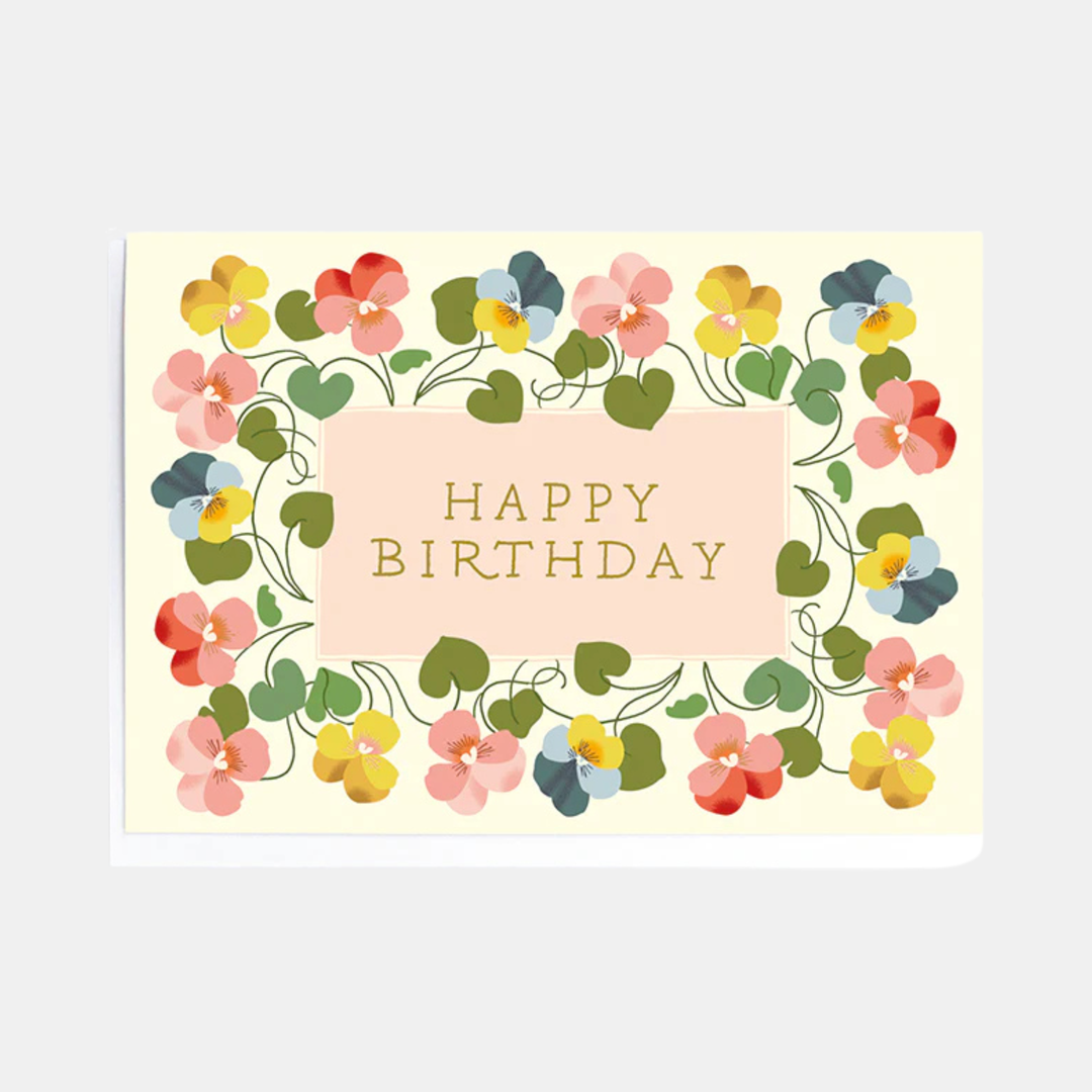 Card Birthday Pansy Border