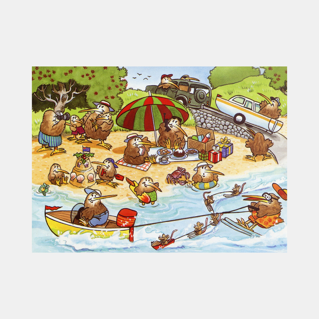 Glenn Jones Art | Christmas Card Kiwi Beach Picnic G.Jones | Shut the Front Door