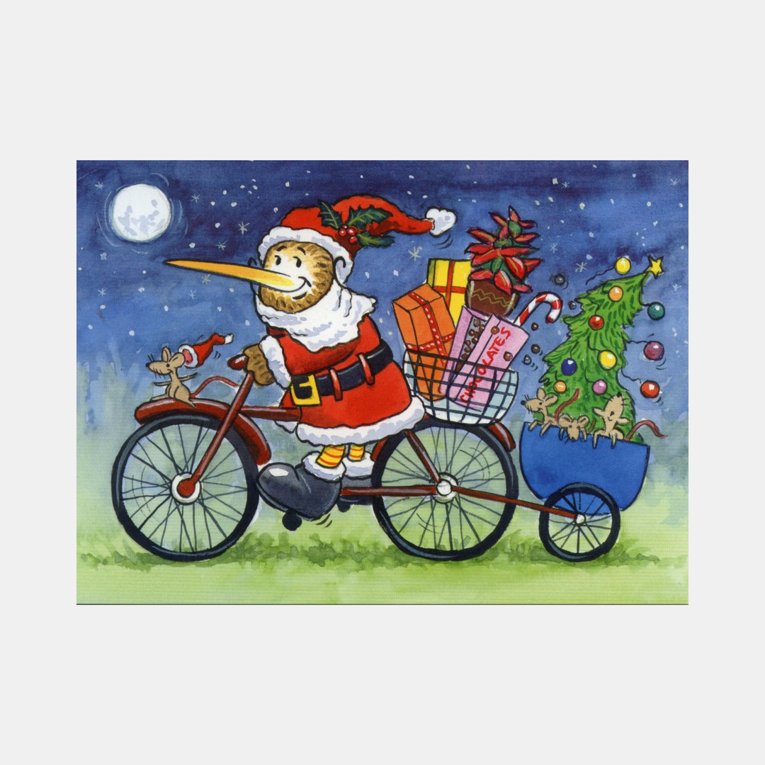 Glenn Jones Art | Christmas Card Kiwi on Bicycle G.Jones | Shut the Front Door