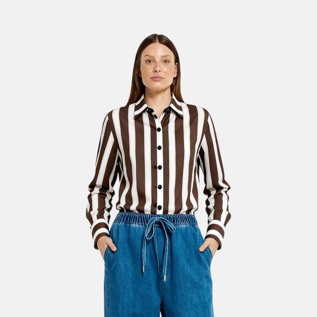 Betty Basics | Coco Stripe Shirt - Choc Pink Stripe | Shut the Front Door